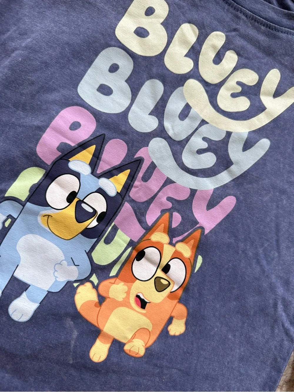 Bluey 5T licensed short sleeve T-shirt, blue and gray new tags, gender neutral